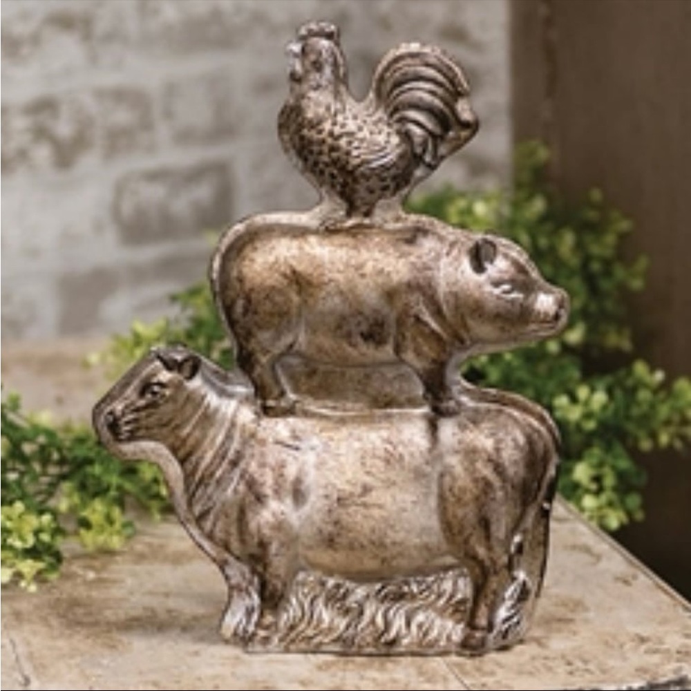 Stacked Farm Animal Figurine - Neutral Metallic Finish